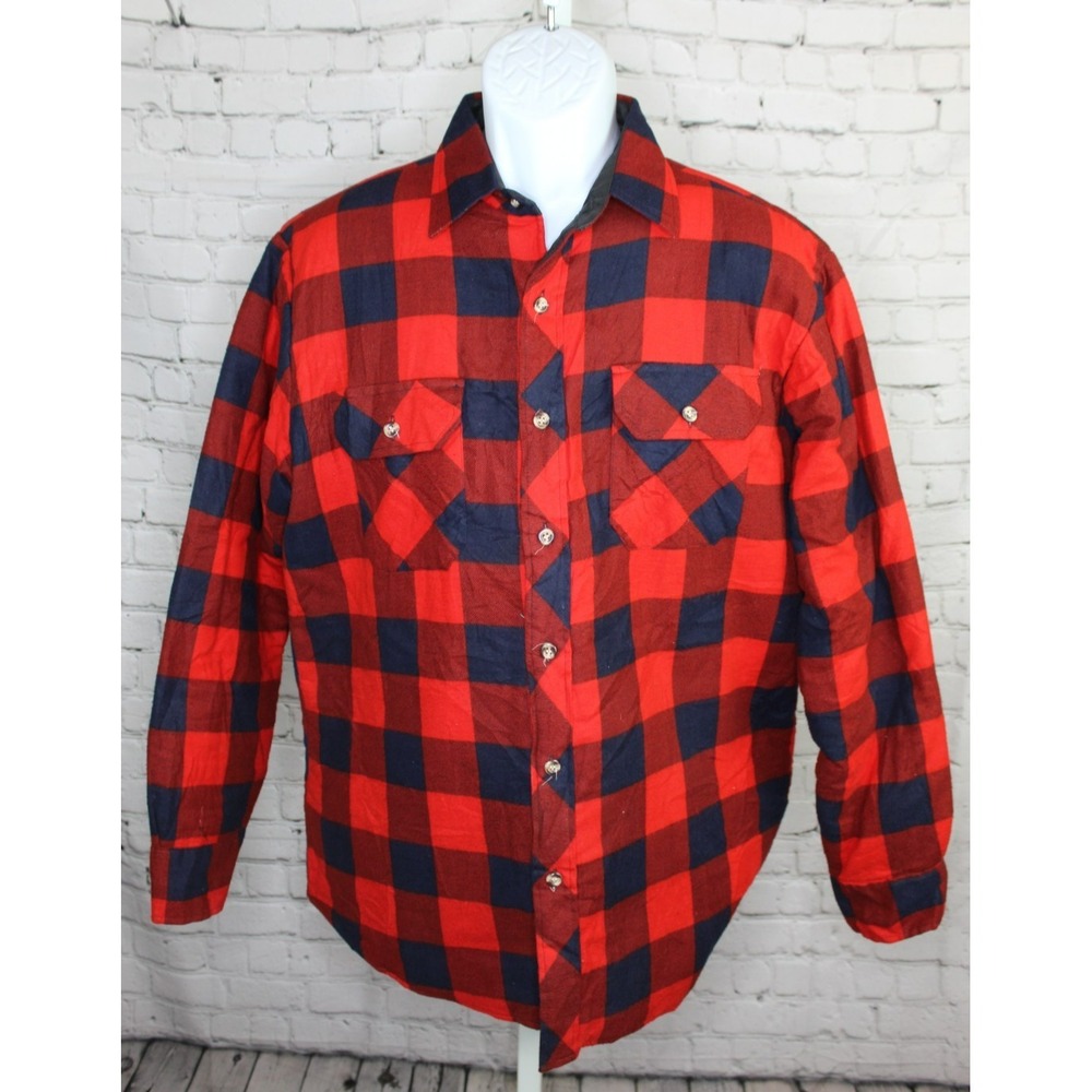 Northwest Winter Weight Shirt Men L Red Plaid Flannel Quilted Button Up Shacket